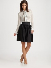 The wide mesh waistband adds athletic appeal to this flattering A-line design with irresistible sheen. Elasticized mesh waistbandGathered detailsBack zipperSlash pocketsFully linedAbout 22 long60% wool/40% silkImportedDry clean Model shown is 5'9½ (176cm) wearing US size 4. The wide mesh waistband adds athletic appeal to this flattering A-line design with irresistible sheen. Elasticized mesh waistbandGathered detailsBack zipperSlash pocketsFully linedAbout 22 long60% wool/40% silkImportedDry clean Model shown is 5'9½ (176cm) wearing US size 4.