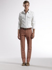 Terracotta cotton linen gabardine skinny pant.Slash pockets7 leg opening60% cotton/40% linenDry cleanMade in Italy Terracotta cotton linen gabardine skinny pant.Slash pockets7 leg opening60% cotton/40% linenDry cleanMade in Italy
