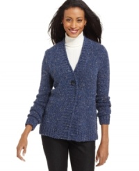 Charter Club's cozy cardigan features a pretty marled knit and a one-button silhouette for easy layering. Pair it with jeans and a turtleneck for a no-fuss ensemble! Charter Club's cozy cardigan features a pretty marled knit and a one-button silhouette for easy layering. Pair it with jeans and a turtleneck for a no-fuss ensemble!