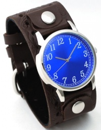 Biker's #US-W2582 Men's Brown Cuff Leather Strap Blue Dial Watch
