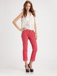 Brightly-hued denim, cuffed and cropped in a relaxed straight-leg silhouette.THE FITNatural fitRise, about 9Inseam, about 26THE DETAILSZip flyFive-pocket styleBack patch pockets97% cotton/3% LycraMachine washMade in USA of imported fabricModel shown is 5'10 (177cm) wearing US size 4. Brightly-hued denim, cuffed and cropped in a relaxed straight-leg silhouette.THE FITNatural fitRise, about 9Inseam, about 26THE DETAILSZip flyFive-pocket styleBack patch pockets97% cotton/3% LycraMachine washMade in USA of imported fabricModel shown is 5'10 (177cm) wearing US size 4.