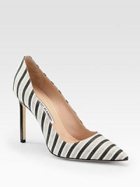 Ribbed cotton design with a skinny heel and point toe, covered in forever-chic, multicolored stripes. Self-covered heel, 4 (100mm)Ribbed, printed cotton upperLeather lining and solePadded insoleMade in Italy Ribbed cotton design with a skinny heel and point toe, covered in forever-chic, multicolored stripes. Self-covered heel, 4 (100mm)Ribbed, printed cotton upperLeather lining and solePadded insoleMade in Italy