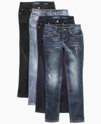 Add a little flirt to her fierce fashion with these Kiss Me jeans from Jessica Simpson, in a comfy skinny fit. Add a little flirt to her fierce fashion with these Kiss Me jeans from Jessica Simpson, in a comfy skinny fit.