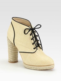 Artfully crafted, woven straw design with a lace-up front and an espadrille heel and platform. Stacked rope heel, 4½ (115mm)Covered platform, ½ (15mm)Compares to a 4 heel (100mm)Woven straw upperLeather liningRubber solePadded insoleImportedOUR FIT MODEL RECOMMENDS ordering one half size up as this style runs small. Artfully crafted, woven straw design with a lace-up front and an espadrille heel and platform. Stacked rope heel, 4½ (115mm)Covered platform, ½ (15mm)Compares to a 4 heel (100mm)Woven straw upperLeather liningRubber solePadded insoleImportedOUR FIT MODEL RECOMMENDS ordering one half size up as this style runs small.