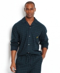 Sleep in style with this plaid camp shirt from Tommy Hilfiger. Sleep in style with this plaid camp shirt from Tommy Hilfiger.