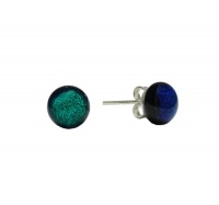 Sterling Silver 925 Dichroic Glass Blue Stud Earrings