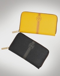 Tory Burch's Continental Zip wallet pops with its contemporary design and bright, wear-well coated canvas.