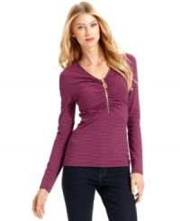 MICHAEL Michael Kors' elevates this striped long-sleeve top with a shiny logo zipper.