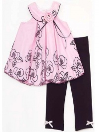 Rare Editions Girls 2T-6x Flocked Rose Bubble Top Legging Set, Pink/Black, 4T/4 Rare Editions Girls 2T-6x Flocked Rose Bubble Top Legging Set, Pink/Black, 4T/4