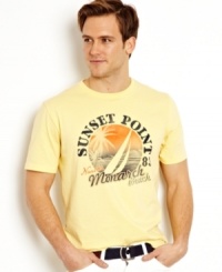 Chill out with style. This graphic t-shirt from Nautica enhances your smooth summer vibe. Chill out with style. This graphic t-shirt from Nautica enhances your smooth summer vibe.