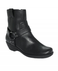 Functional style. The Destiny booties by Aerosoles feature cute ring and stud detailing at the ankle and a sturdy scored rubber outsole. Functional style. The Destiny booties by Aerosoles feature cute ring and stud detailing at the ankle and a sturdy scored rubber outsole.