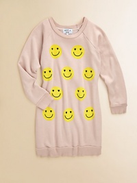 She'll have smiles for miles when she's wearing this cozy, cool pullover embellished with cheery faces.CrewneckLong raglan sleevesPullover styleRibbed hemCotton/PolyesterMachine washMade in the USA Please note: number of buttons may vary depending on size ordered. She'll have smiles for miles when she's wearing this cozy, cool pullover embellished with cheery faces.CrewneckLong raglan sleevesPullover styleRibbed hemCotton/PolyesterMachine washMade in the USA Please note: number of buttons may vary depending on size ordered.