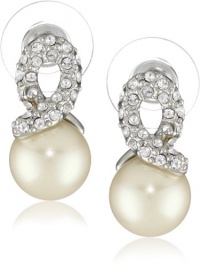 Carolee Elegant Bride White Pearl with Silver-Tone Pave Crystal Knot Earrings Carolee Elegant Bride White Pearl with Silver-Tone Pave Crystal Knot Earrings