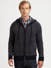 Knitted from a superior blend of wool and cashmere, this zip-up style lends a sophisticated feel to a casual staple; Contrast trim and stitching provides a timeless, tailored look.Two-way zip frontAttached drawstring hoodWaist slash pocketsBanded cuffs and hem70% wool/30% cashmereHand washImported Knitted from a superior blend of wool and cashmere, this zip-up style lends a sophisticated feel to a casual staple; Contrast trim and stitching provides a timeless, tailored look.Two-way zip frontAttached drawstring hoodWaist slash pocketsBanded cuffs and hem70% wool/30% cashmereHand washImported