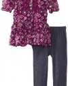 Little Lass Baby-Girls Infant 2 Piece Flower Chiffon Legging Set, Purple, 12 Months