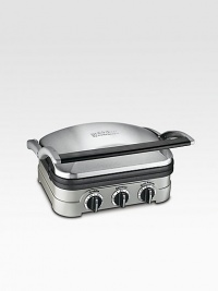 A multifunctional kitchen essential with five separate cooking options, so it can handle everything from pancakes to sausages, hamburgers to paninis. A floating cover and one set of reversible plates turn the griddler into a contact grill, a panini press, a full grill, a full griddle, or half grill/half Griddle. A multifunctional kitchen essential with five separate cooking options, so it can handle everything from pancakes to sausages, hamburgers to paninis. A floating cover and one set of reversible plates turn the griddler into a contact grill, a panini press, a full grill, a full griddle, or half grill/half Griddle.