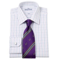 Savile Row Mens Navy Lilac White Tattersall Check Regular Fit Formal Dress Shirt Neck Size 19 Savile Row Mens Navy Lilac White Tattersall Check Regular Fit Formal Dress Shirt Neck Size 19