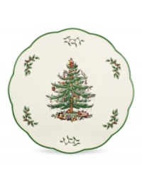 With an historic pattern starring the most cherished symbol of the season, Spode's Christmas Tree cheese plate is festive gift to holiday entertaining. Featuring a scalloped edge and full evergreen tree with baubles, tinsel and perfectly wrapped packages. With an historic pattern starring the most cherished symbol of the season, Spode's Christmas Tree cheese plate is festive gift to holiday entertaining. Featuring a scalloped edge and full evergreen tree with baubles, tinsel and perfectly wrapped packages.