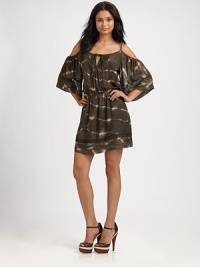 Skin-baring shoulders and gorgeous flutter sleeves lend a free-spirited vibe to this printed and pleated silk design.ScoopneckTie-front keyholeOpen shouldersElbow flutter sleevesElastic waistPleat and cutout trimAbout 17 from natural waistSilkDry cleanImportedModel shown is 5'9 (175cm) wearing US size Small. Skin-baring shoulders and gorgeous flutter sleeves lend a free-spirited vibe to this printed and pleated silk design.ScoopneckTie-front keyholeOpen shouldersElbow flutter sleevesElastic waistPleat and cutout trimAbout 17 from natural waistSilkDry cleanImportedModel shown is 5'9 (175cm) wearing US size Small.