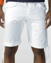 An essential active short is rendered in breathable cotton with drawcords at the waist and legs for a comfortable, customized fit. An essential active short is rendered in breathable cotton with drawcords at the waist and legs for a comfortable, customized fit.