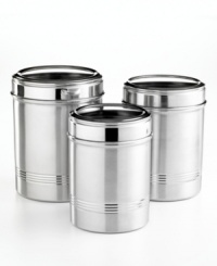 Simple, classic storage. From sugar and spice to everything nice, these gleaming stainless steel canisters look great while keeping ingredients fresh. Glass-top lids let you see what's inside, so you don't have to guess. Limited lifetime warranty. Simple, classic storage. From sugar and spice to everything nice, these gleaming stainless steel canisters look great while keeping ingredients fresh. Glass-top lids let you see what's inside, so you don't have to guess. Limited lifetime warranty.
