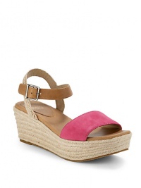 THE LOOKTwo-tone leather strapsLeather and espadrille adjustable ankle strapEspadrille wedge, 2½ (65mm)Espadrille platform, 1½ (40mm)Compares to a 1 heel (25mm)THE MATERIALLeather upperLeather liningLeather and rubber soleORIGINImported THE LOOKTwo-tone leather strapsLeather and espadrille adjustable ankle strapEspadrille wedge, 2½ (65mm)Espadrille platform, 1½ (40mm)Compares to a 1 heel (25mm)THE MATERIALLeather upperLeather liningLeather and rubber soleORIGINImported