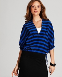 BCBGMAXAZRIA Top - Hali Silk Striped Drawstring BCBGMAXAZRIA Top - Hali Silk Striped Drawstring
