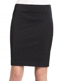 THE LOOKAllover tonal textured embroidered printFlat frontBack zip with hook-and-eye closureVented front and back hemTHE FITAbout 20 from waist to hemTHE MATERIAL63% polyester/31% polyamide/6% spandexFully linedCARE & ORIGINDry cleanImportedModel shown is 5'10½ (179cm) wearing US size 4. THE LOOKAllover tonal textured embroidered printFlat frontBack zip with hook-and-eye closureVented front and back hemTHE FITAbout 20 from waist to hemTHE MATERIAL63% polyester/31% polyamide/6% spandexFully linedCARE & ORIGINDry cleanImportedModel shown is 5'10½ (179cm) wearing US size 4.