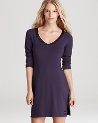 Lounge around in this ultra soft long sleeve nightdress with contrast silk trimmed V-neckline. Style #S2455 Lounge around in this ultra soft long sleeve nightdress with contrast silk trimmed V-neckline. Style #S2455