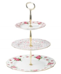 Revive a classic dinnerware pattern with the Vintage tiered cake plate. Lush blossoms plucked from Royal Doulton's Old Country Roses collection flower on white bone china with ruffled gold edges. Revive a classic dinnerware pattern with the Vintage tiered cake plate. Lush blossoms plucked from Royal Doulton's Old Country Roses collection flower on white bone china with ruffled gold edges.