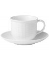 Nantucket Basket is a fine, all-white Wedgwood china dinnerware and dishes pattern with an embossed basket-weave pattern on the edges.