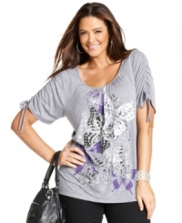 Let your casual look soar this season with Style&co.'s short sleeve plus size top, featuring a butterfly-print! Let your casual look soar this season with Style&co.'s short sleeve plus size top, featuring a butterfly-print!