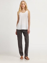 A modified version of traditional rugged cargos, featuring a drawstring waist, a convenient duo of slash and patch pockets and a touch of stretch for a more feminine fit. Drawstring waistZip flyFront pocketsBack of leg seamInseam, about 32Rise, about 962% linen/36% viscose/2% spandexMachine washImported of Italian fabric Model shown is 5'10 (177cm) wearing US size 4. A modified version of traditional rugged cargos, featuring a drawstring waist, a convenient duo of slash and patch pockets and a touch of stretch for a more feminine fit. Drawstring waistZip flyFront pocketsBack of leg seamInseam, about 32Rise, about 962% linen/36% viscose/2% spandexMachine washImported of Italian fabric Model shown is 5'10 (177cm) wearing US size 4.
