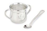 Reed & Barton Abbey Silverplated Two Handle Baby Cup and Infant Feeding Spoon Set Reed & Barton Abbey Silverplated Two Handle Baby Cup and Infant Feeding Spoon Set