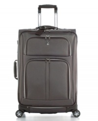 When the world is spinning, you need a suitcase that can keep up! Stocked with all of the organizational features you depend on, such as a detachable shoe bag and multiple pockets, this durable upright expands to carry your load with ease, twisting and turning wherever you go with spinner wheels that handle every curve travel tries to throw your way. 10-year warranty. (Clearance) When the world is spinning, you need a suitcase that can keep up! Stocked with all of the organizational features you depend on, such as a detachable shoe bag and multiple pockets, this durable upright expands to carry your load with ease, twisting and turning wherever you go with spinner wheels that handle every curve travel tries to throw your way. 10-year warranty. (Clearance)