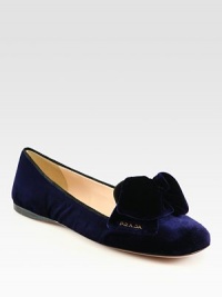 Velvet flat slipper with contrast suede trim and bow detail. Velvet upper with suede trimLeather lining and solePadded insoleMade in Italy Velvet flat slipper with contrast suede trim and bow detail. Velvet upper with suede trimLeather lining and solePadded insoleMade in Italy