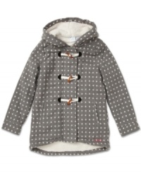No cause to worry about cold weather with this cuddly and cute Sherpa-lined toggle coat from Roxy. No cause to worry about cold weather with this cuddly and cute Sherpa-lined toggle coat from Roxy.