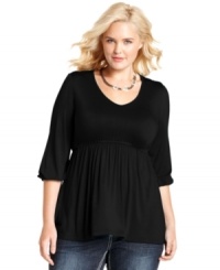 Partner your fave jeans with ING's three-quarter-sleeve plus size top, accentuated by an empire waist. Partner your fave jeans with ING's three-quarter-sleeve plus size top, accentuated by an empire waist.