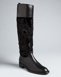 These runway collection Salvatore Ferragamo riding boots are beyond luxurious, with intricately embroidered leather and velvet shafts. They are instantly both classic and at the forefront of fashion. These runway collection Salvatore Ferragamo riding boots are beyond luxurious, with intricately embroidered leather and velvet shafts. They are instantly both classic and at the forefront of fashion.