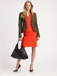Flap pockets, elbow patches and a back vent add a touch of equestrian-chic to this fitted, cotton-rich jacket. Notched lapelButton frontLong sleeves with buttoned cuffsElbow patchesFront besom pockets; flap pocketsBack ventFully linedAbout 22 from shoulder to hem97% cotton/3% polyurethaneDry cleanImportedModel shown is 5'10 (177cm) wearing US size 2. Flap pockets, elbow patches and a back vent add a touch of equestrian-chic to this fitted, cotton-rich jacket. Notched lapelButton frontLong sleeves with buttoned cuffsElbow patchesFront besom pockets; flap pocketsBack ventFully linedAbout 22 from shoulder to hem97% cotton/3% polyurethaneDry cleanImportedModel shown is 5'10 (177cm) wearing US size 2.