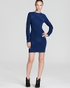 Cut25 crafts a sublime long sleeve dress in an ultramodern texturized knit. The exposed zipper back features bright cobalt trim for a pop of punched-up color.