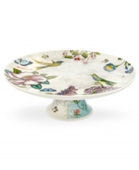 A fresh take on Portmeirion's beloved Botanic Garden pattern, the Botanic Hummingbird cake stand features colorful wildlife layered with muted blooms on modern white porcelain. A fresh take on Portmeirion's beloved Botanic Garden pattern, the Botanic Hummingbird cake stand features colorful wildlife layered with muted blooms on modern white porcelain.
