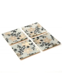 Full of festive allure, Midnight Garden appetizer plates feature gold blooms shimmering against dark silhouettes in solid glass. From Prima Design. Full of festive allure, Midnight Garden appetizer plates feature gold blooms shimmering against dark silhouettes in solid glass. From Prima Design.