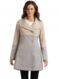 THE LOOKStand collarColorblock designOversized embossed front buttonsDual besom pocketsShaped seamsTHE FITAbout 33 from shoulder to hemTHE MATERIALCotton/polyesterFully linedCARE & ORIGINMachine washImportedModel shown is 5'9½ (176cm) wearing US size Small. THE LOOKStand collarColorblock designOversized embossed front buttonsDual besom pocketsShaped seamsTHE FITAbout 33 from shoulder to hemTHE MATERIALCotton/polyesterFully linedCARE & ORIGINMachine washImportedModel shown is 5'9½ (176cm) wearing US size Small.