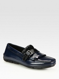 Handsome design with high-shine and side buckle detail, constructed in luxurious Italian leather.Kiltie detailLeather upperLeather liningRubber soleMade in Italy Handsome design with high-shine and side buckle detail, constructed in luxurious Italian leather.Kiltie detailLeather upperLeather liningRubber soleMade in Italy