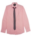Pair up! Getting dressed will be as simple as grab-and-go with this button-front No Retreat dress shirt and tie.