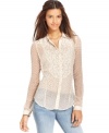Lace and a floral print adds feminine flair to this Free People chiffon blouse for a pretty fall look!