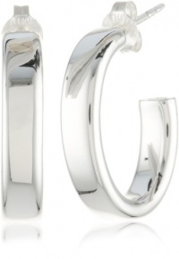 Sterling Silver Small Flat Tube Oval Post Hoop Earrings Sterling Silver Small Flat Tube Oval Post Hoop Earrings