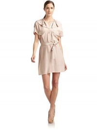 THE LOOKRuffled necklineEpaulettesButton frontCap sleevesDual button flap pocketsTie-front waistTHE FITAbout 38 from shoulder to hemTHE MATERIALSilkCARE & ORIGINDry cleanMade in ItalyModel shown is 5'11 (180cm) wearing US size 4. THE LOOKRuffled necklineEpaulettesButton frontCap sleevesDual button flap pocketsTie-front waistTHE FITAbout 38 from shoulder to hemTHE MATERIALSilkCARE & ORIGINDry cleanMade in ItalyModel shown is 5'11 (180cm) wearing US size 4.