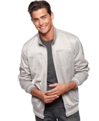 Lighten up your laid-back look with this light weight moto-inspired jacket from American Rag. Lighten up your laid-back look with this light weight moto-inspired jacket from American Rag.